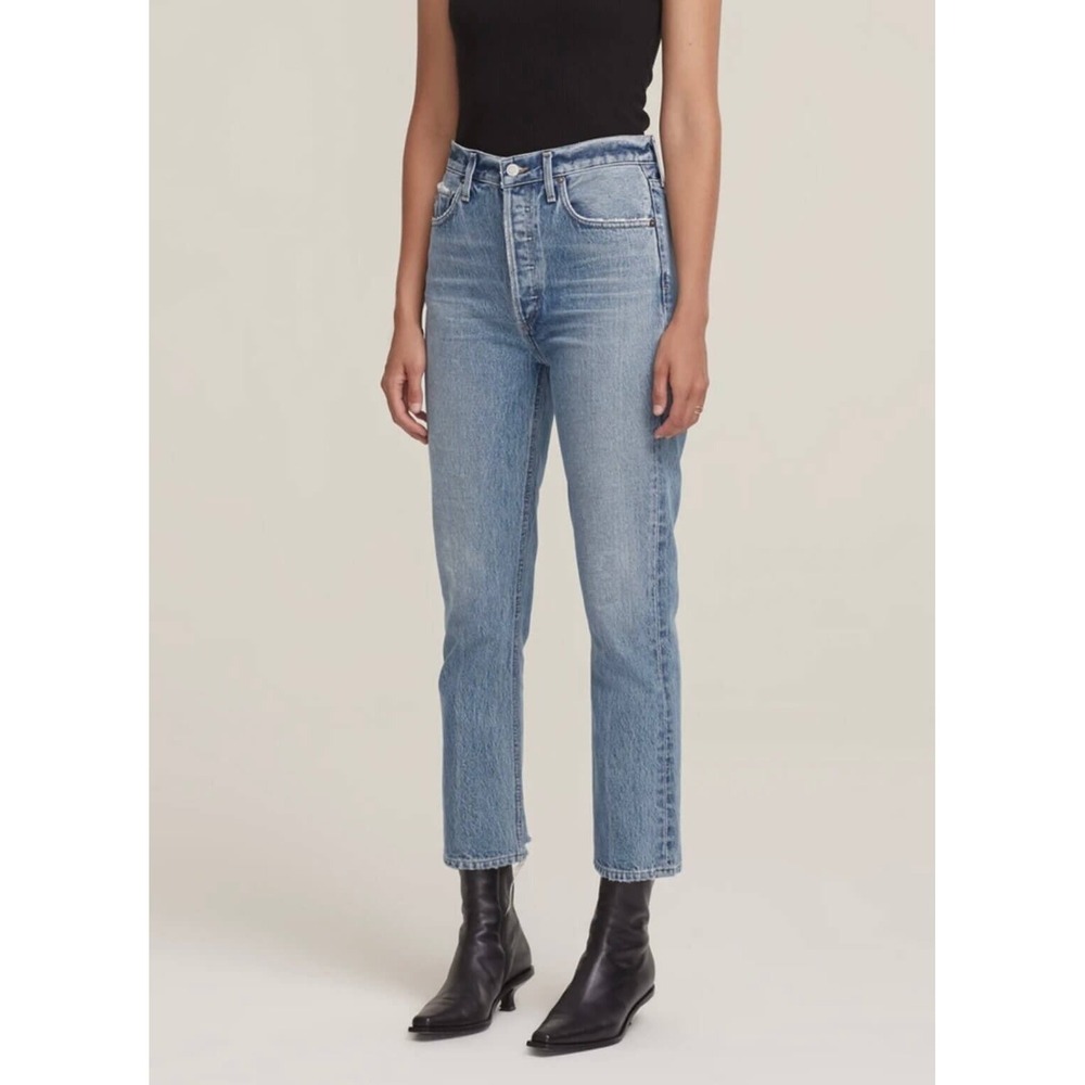 AGOLDE Riley High Rise Straight Leg Jeans‎ Light Wash Distressed
